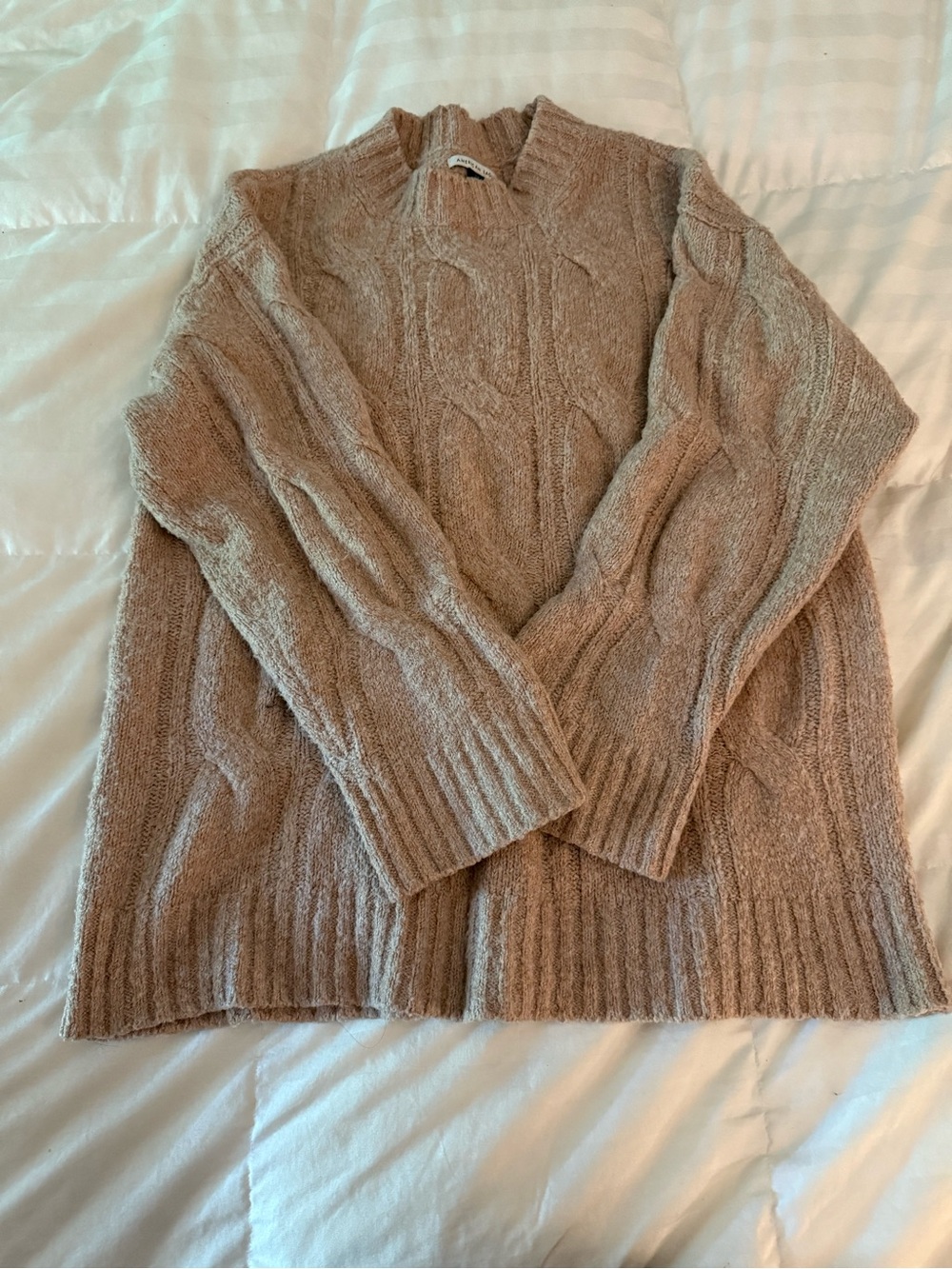 American Eagle Outfitters Cable-Knit Turtleneck Sweater - Taupe